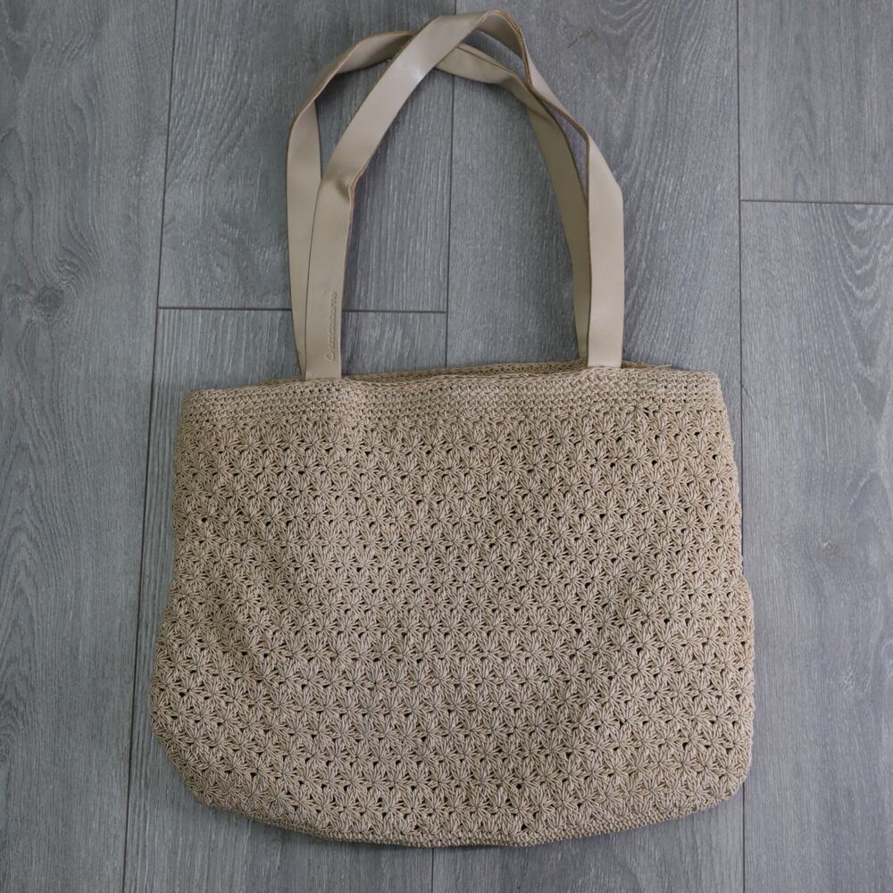 Vtg Liz Claiborne Crochet Shoulder Handbag Beige Lined Pocket Purse Shoulder Bag